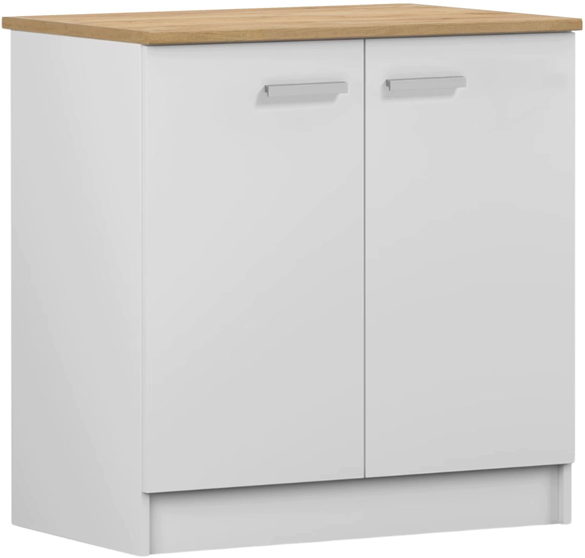 STAMAR - Keukenonderkast 80 cm - wit mat - met eiken werkblad van 60 cm diep