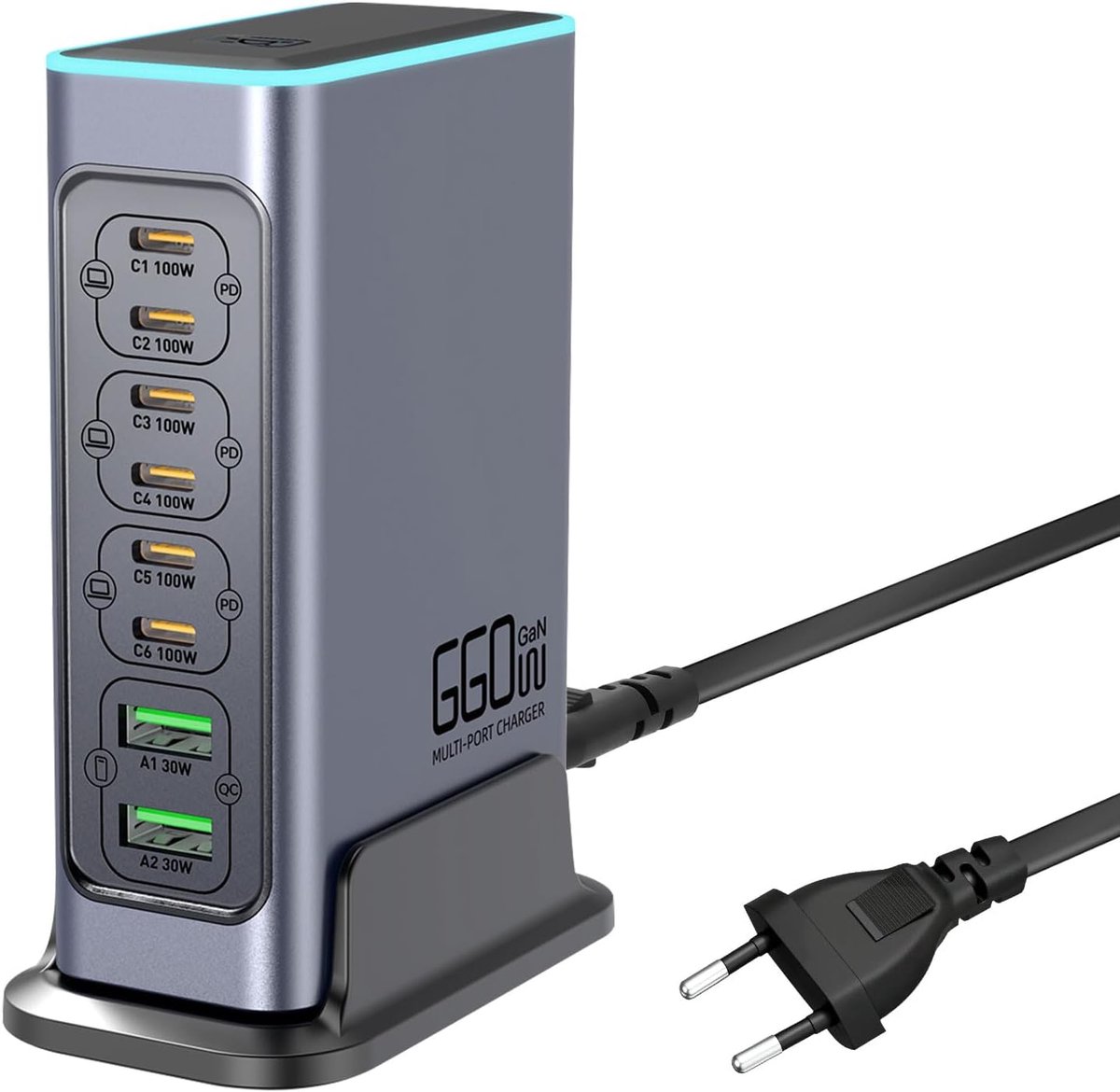 660W USB Opladestation - 8 Poorten (6 USB-C + 2 USB-A) met Snelladen, Compacte Oplaadhub geschikt voor Meerdere Apparaten, Geschikt voor MacBook, iPad, iPhone 16/15/14, Galaxy S22/S20, DELL, HP