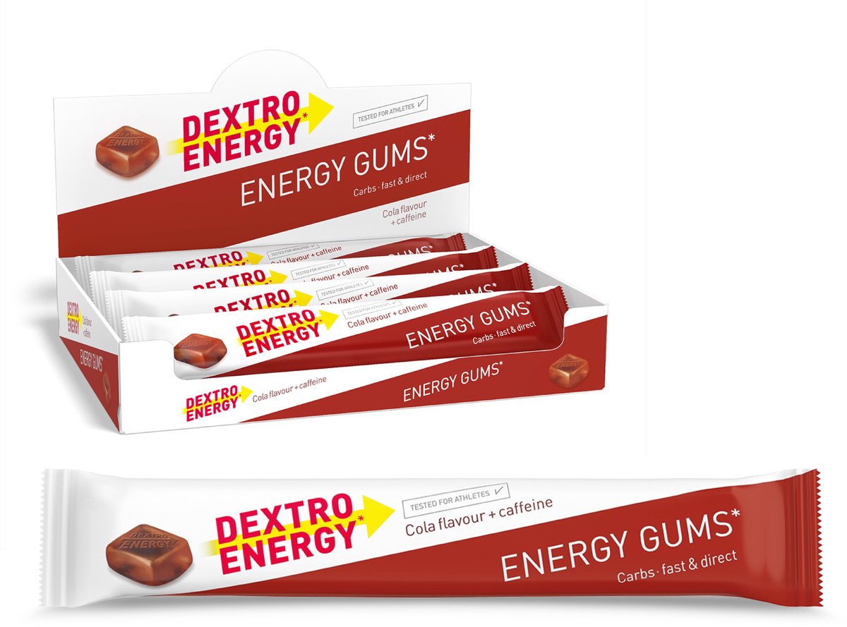 Dextro Energy Energie Gums - Cola + Caffeine Energie Bar - Vegan Energie Reep - 8 porties (8 x 45 gram )