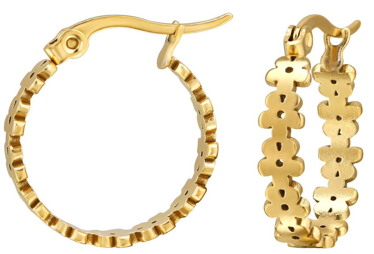Joy Ibiza - bloem oorbellen 20 mm - oorringen met bloemen - 4 x 20 mm - Franse sluiting - bloemetjes - chirurgisch staal - ip/pvd gold plated