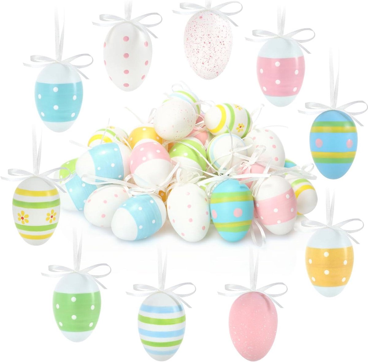 Paaseieren Om Op Te Hangen - Decoratieve Eieren - Paasversiering - Handgeschilderde Patronen - 6 cm - Pastel Kleuren