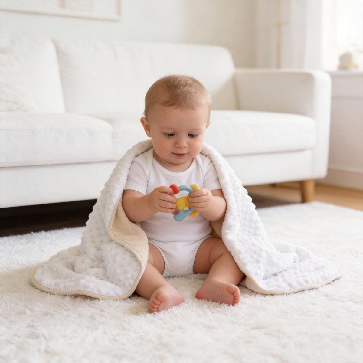 SnelShoppen - Luxe Minky Babydeken voor Jongens en Meisjes, Zachte Pluche Ontvangdeken voor Pasgeborenen - 75x100cm (Beige + Wit)