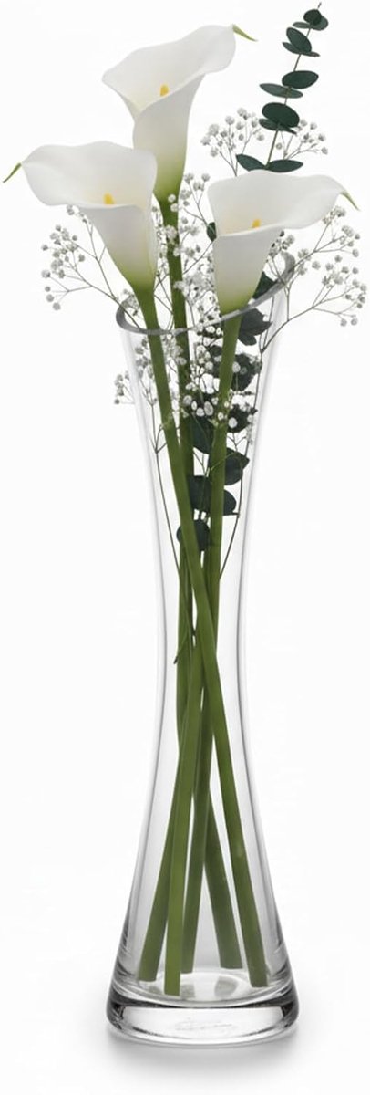 SnelShoppen - Volumoon Glass Flower Vase 25 cm Hoog - Duidelijk Glas Vaasje - Smal Hoog Glas voor Pampas Gras, Tulpen, Orchideeën, Rozen, Droogbloemen