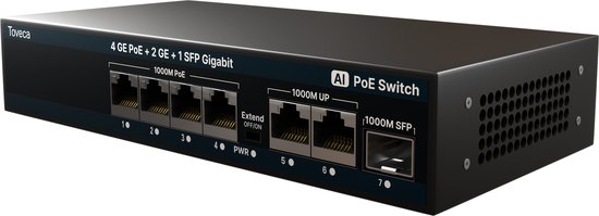 Toveca PoE Switch 4 Poort - Netwerk Switch - 1 Gbps - 4 PoE & 2 RJ45 & SFP - 65W