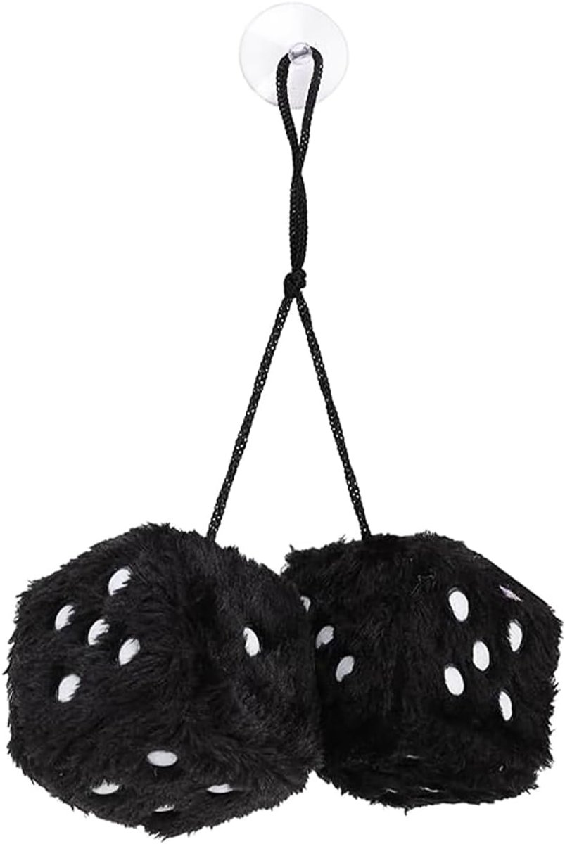 SnelShoppen - Set van 2 Zachte Pluche Dobbelsteen Auto Hangers, Voorkant Spiegel Decoraties, Car Accessoires voor Interieur, Zwart, Perfect voor Auto