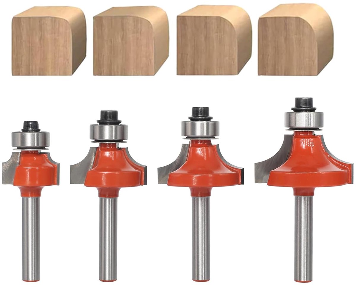 SnelShoppen - Round Cutter Set 6 mm Shank - 4 Stuks Router Cutter Set voor Houtbewerking - Kleur: Zilver - Ideaal voor Ronde Hoeken en Afwerkingen