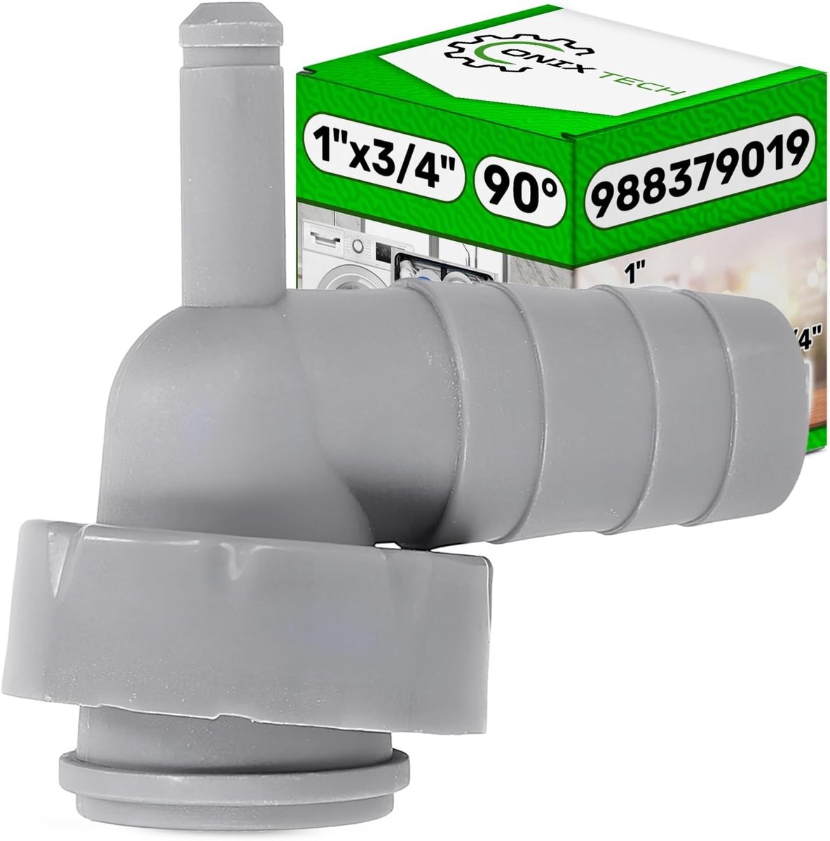 SnelShoppen - Afvoeraansluiting voor vaatwasser en wasmachine met condensaatverbinding 90° 1" x 3/4" - 5 jaar garantie - Compleet met afsluitdop en af