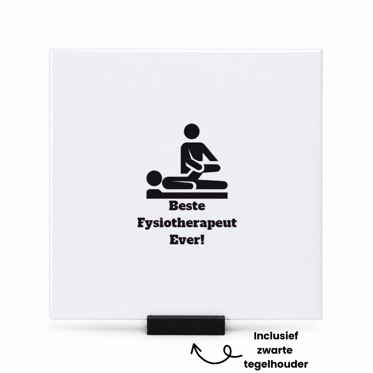 Hacebo Beste fysiotherapeut tegeltje met tegelhouder - Beste fysiotherapeut - therapeut - tegeltjes met tekst - cadeau - spreuktegels - 15x15 CM Wit