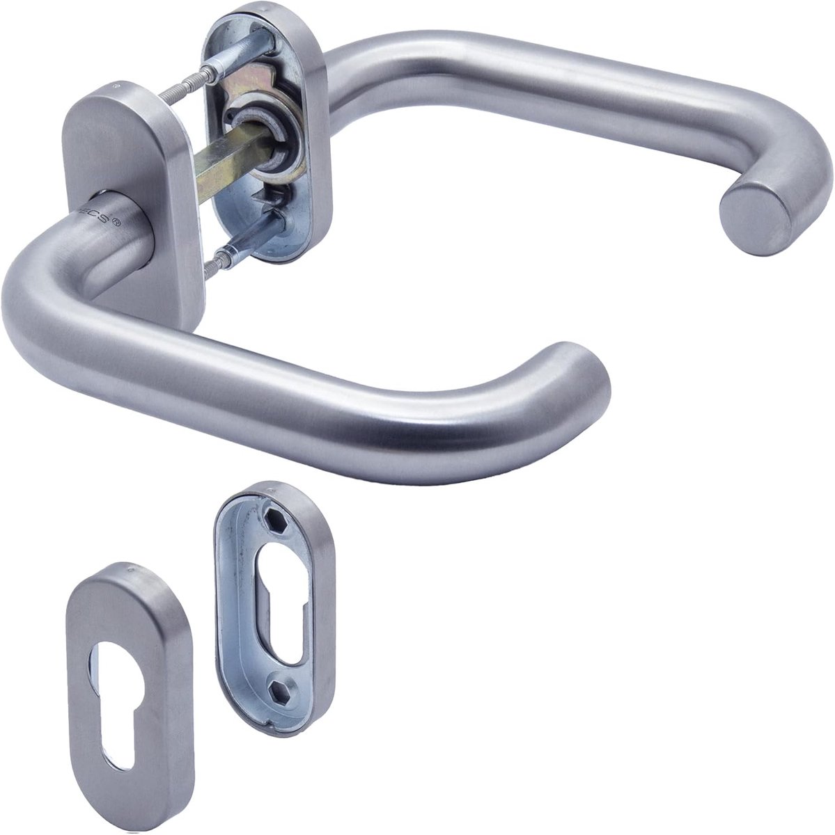 SnelShoppen - Oval Rosette Deurkrukken RVS voor Voor- en Binnendeuren met Sleutelslot en Escutcheon Set - Corrosiebestendig, Compleet Montagepakket, 5