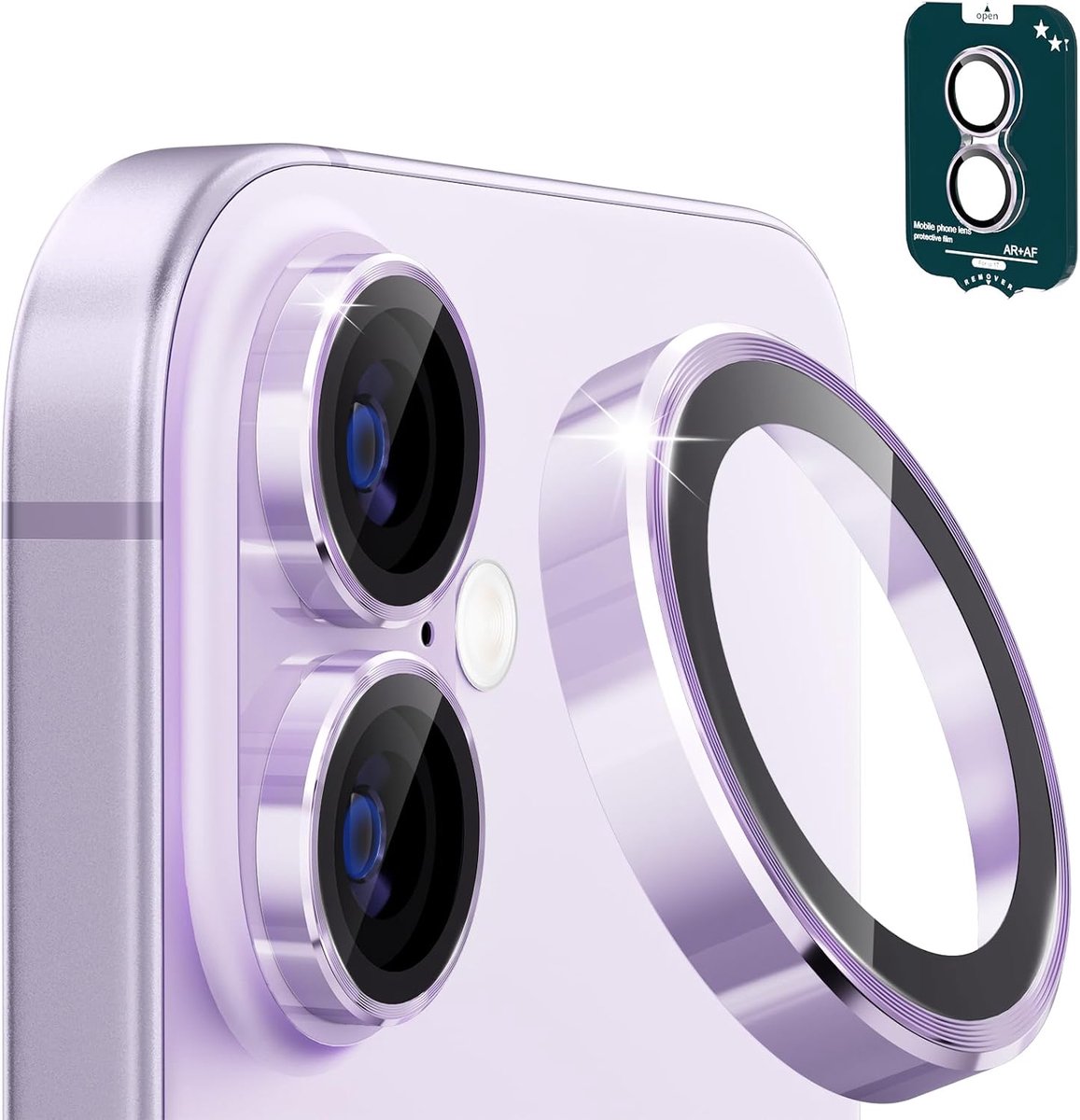 SnelShoppen - Camera Lens Protector voor iPhone 17 6.3" - 9H Hardheid Tempered Glas Lenskap - Krasbestendig - Metalen Ring - Geschikt voor Hoesjes - E