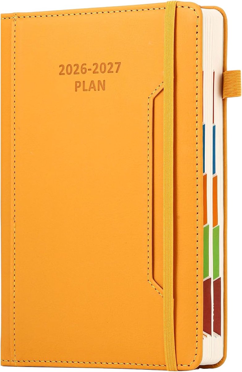 SnelShoppen - Academic Journal 2026-27 A5 Dag Per Pagina Planner met Hard Cover, Penhouder en Kleurrijke Maandtabs, Mid Year Agenda van Juli 2026 tot