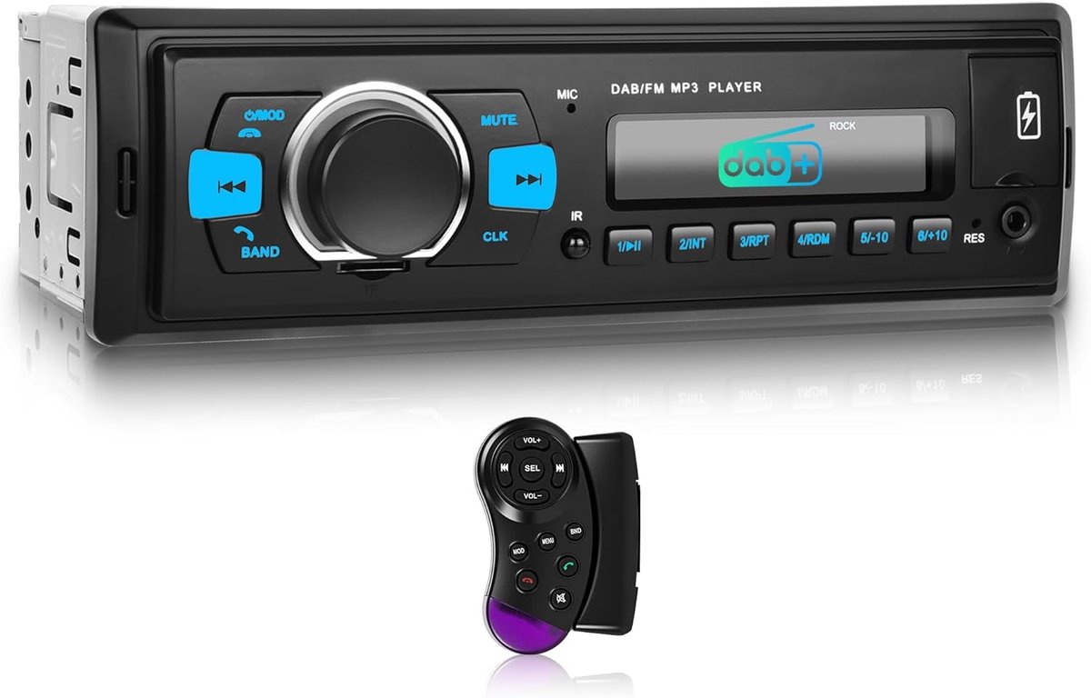SnelShoppen - DAB/DAB+ Rimoody Auto Radio 1 Din Bluetooth met Hands-Free, Dual BT, FM Radio, EQ USB/AUX-IN/TF/SD, Stuurwielbediening, MIC USB Oplaadpo