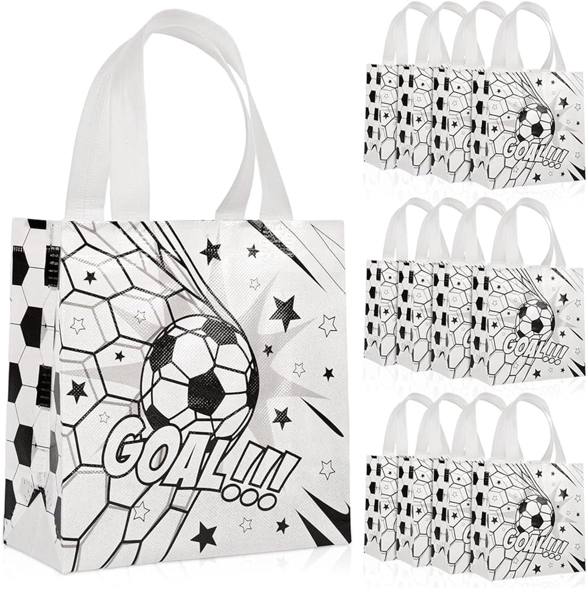 SnelShoppen - 12 Pack Voetbal Cadeautassen Herbruikbaar Voor Kinderen Verjaardagsfeest Sportthema Partij - Eco-vriendelijk Non-woven Stoffen