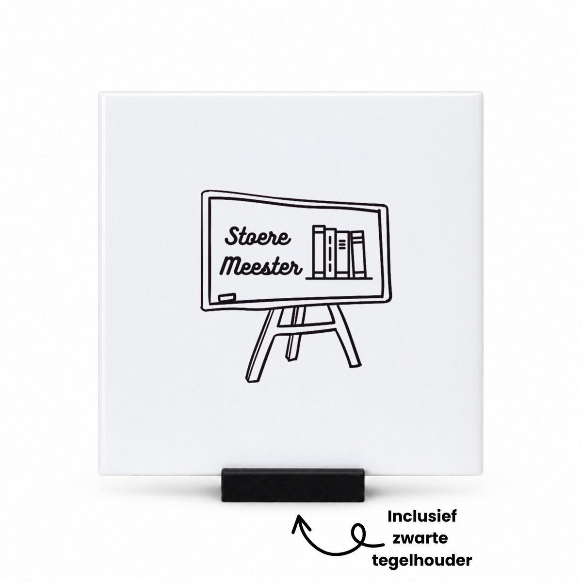 Hacebo Stoere meester tegeltje met tegelhouder - Meester - Meester - tegeltjes met tekst - Leraar - spreuktegels - 10.8x10.8 CM Wit