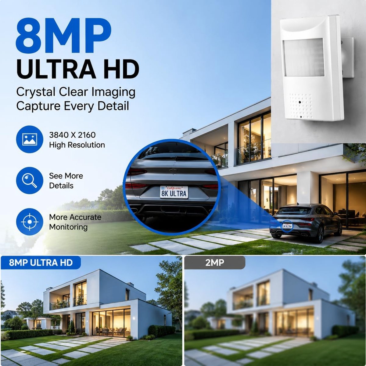 SnelShoppen - UltraHD 4K POE IP Camera met Audio, 8MP Nachtzicht, PIR Beweging Detectie, 940nm IR LED, Microfoon, 3.7mm Lens voor Binnengebruik