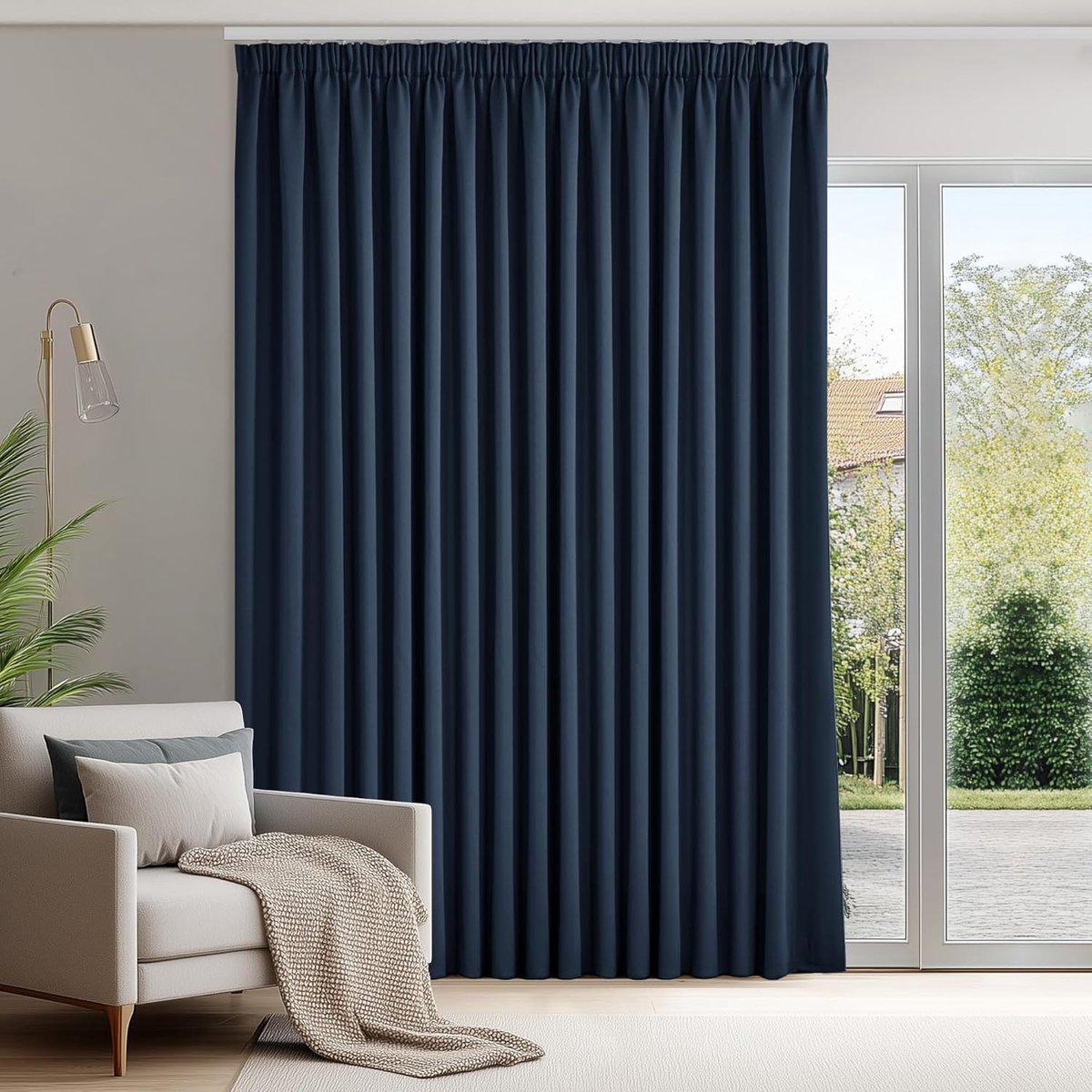 SnelShoppen - Deconovo Blackout Plissé Gordijnen 300x245 CM - Moderne Zachte Stof - Donkerblauw - Voor Woonkamer en Slaapkamer - 1 Stuk