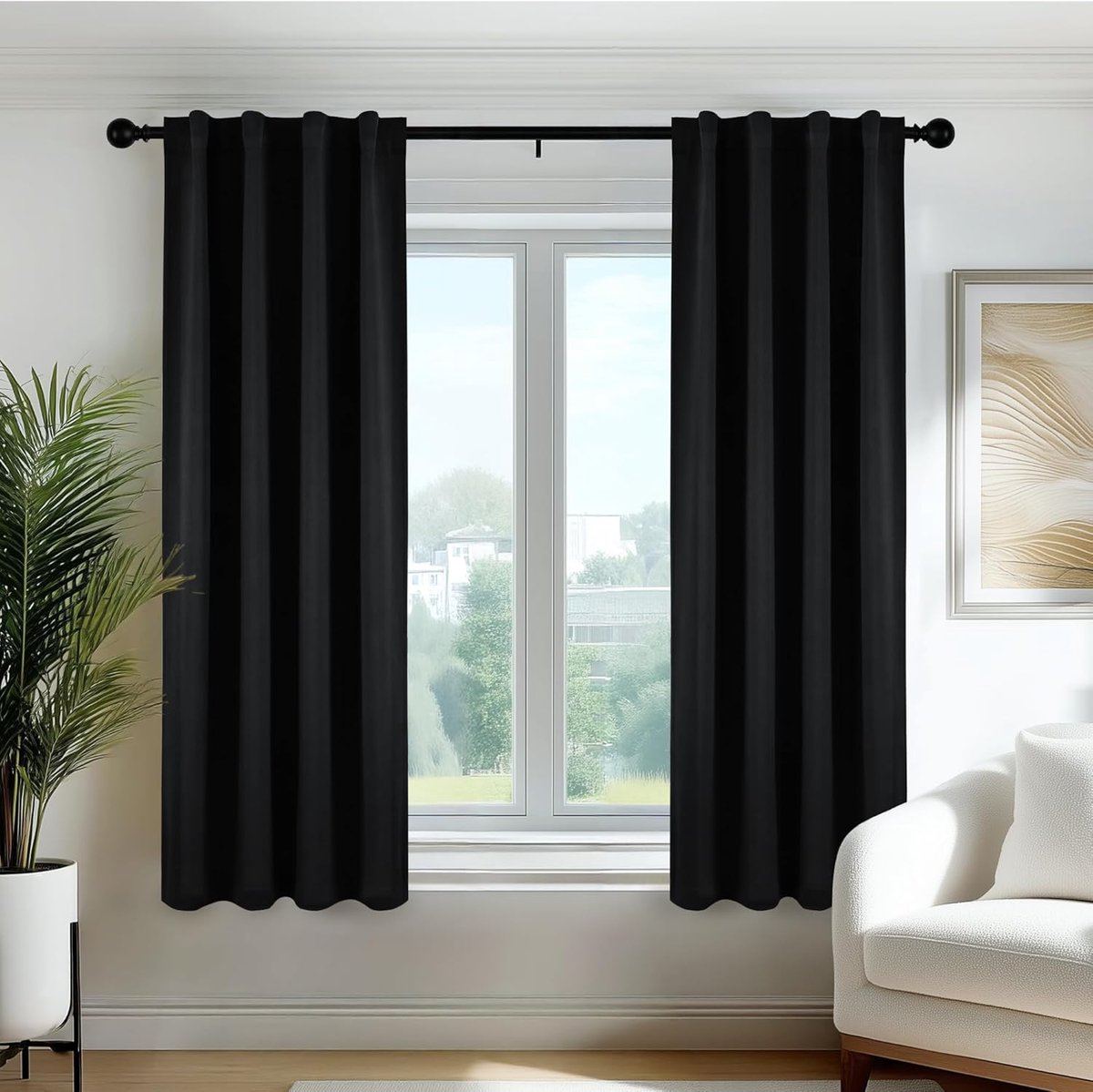 SnelShoppen - Deconovo Blackout Gordijnen 55x120 CM - Moderne Thermische Isolerende Raamdecoratie - Zwarte Gordijnen met 3 Montageopties voor Woonkame