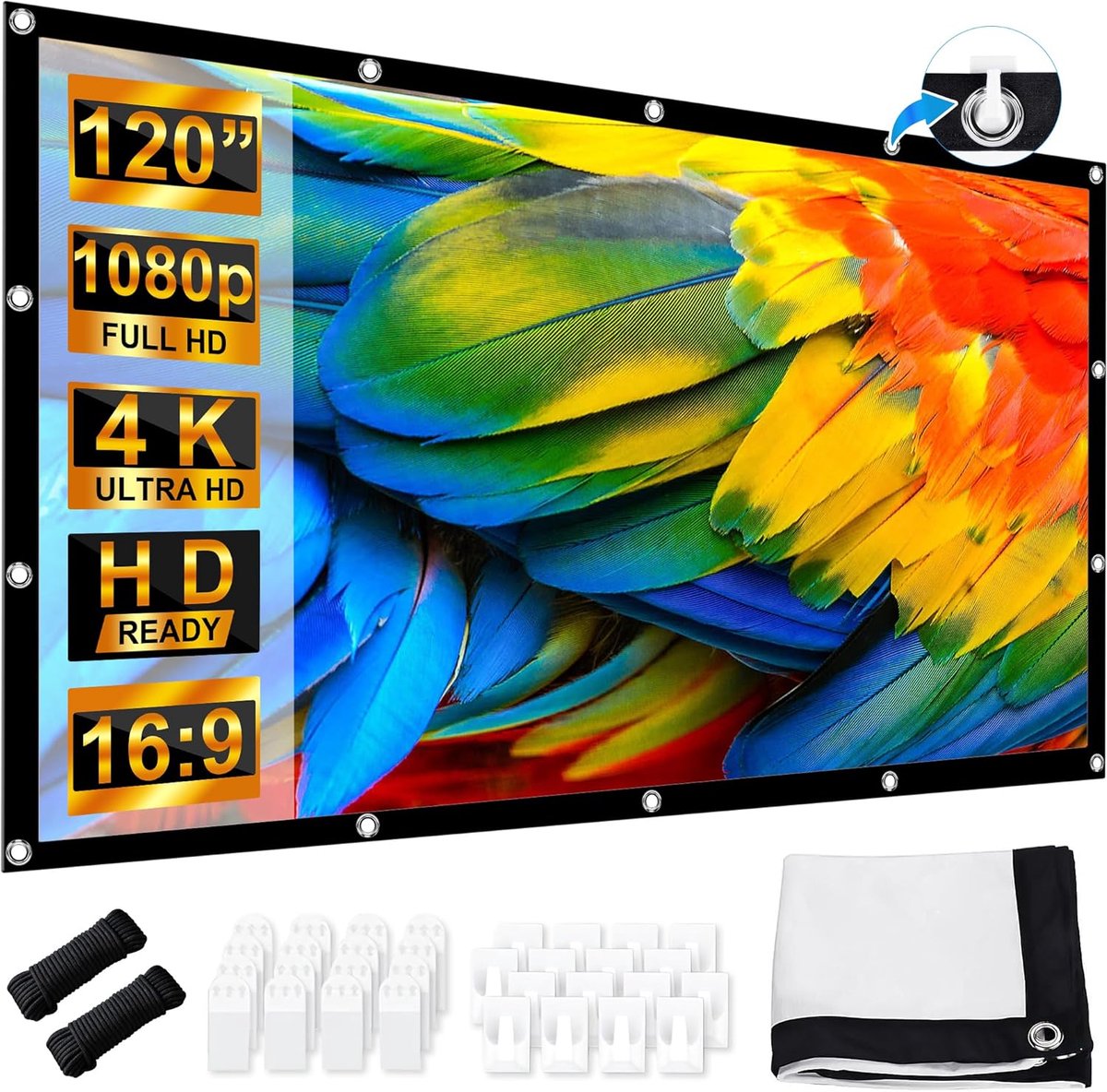 SnelShoppen - 120 Inch Projectiescherm, Draagbaar Buiten Projectiescherm 16:9 HD 4K, Vouwbaar Anti-Vouw Film Scherm 275 x 156 cm, Dubbelzijdig Project