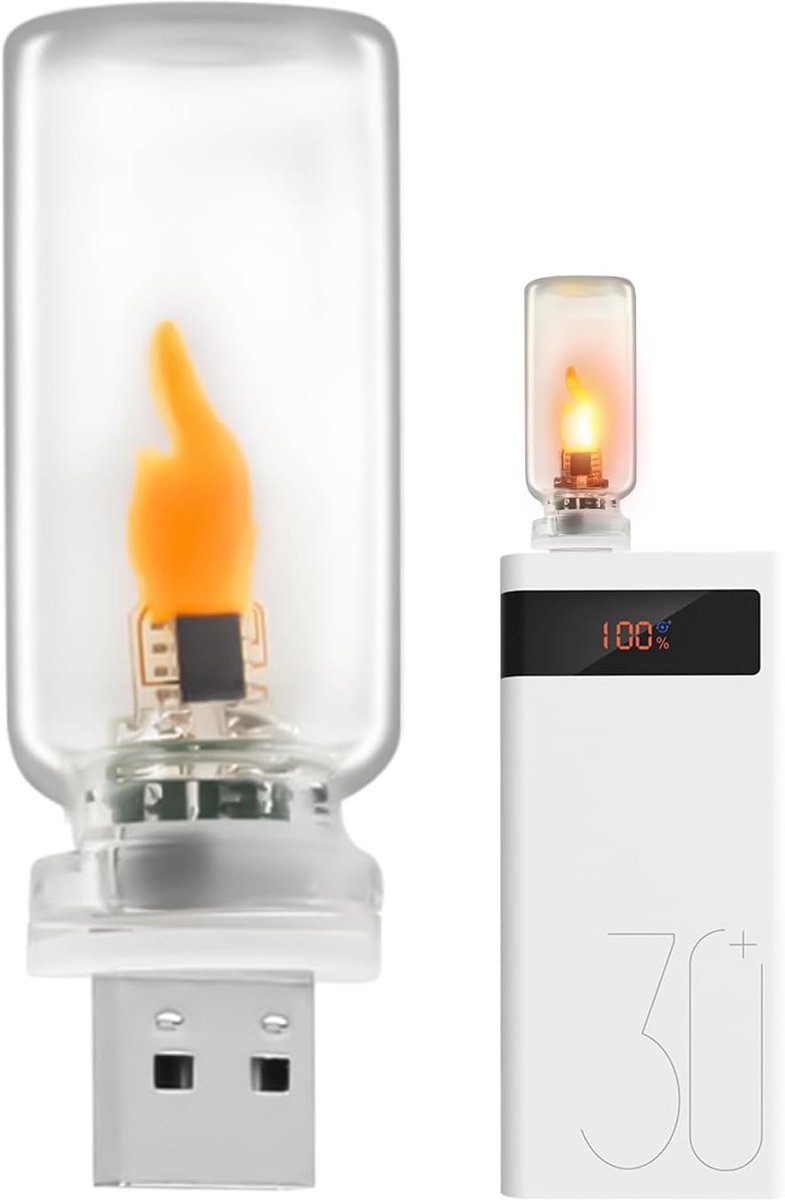 SnelShoppen - USB LED Vlamlicht - Flameless Vintage Glasverlichting - Mini Retro LED voor Auto, Camping, Slaapkamer, Buiten en Binnen - Compact Drinkh
