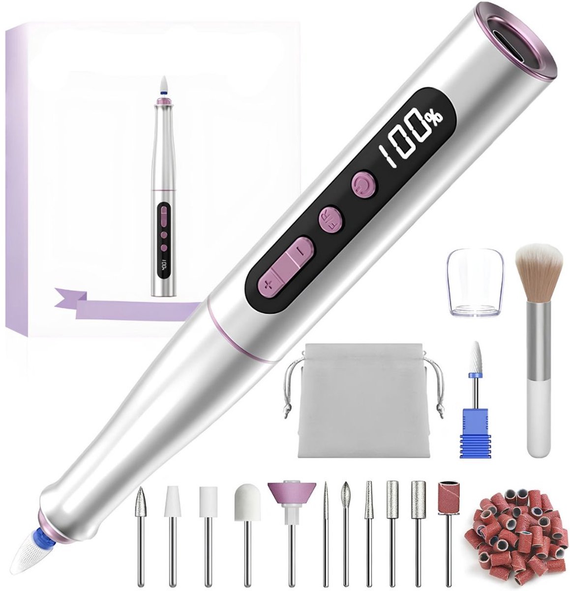 DnA® Elektrische Pedicureset - Professionele Nagelvijl - Draagbaar en Oplaadbaar - Zilver - 21cm x 21cm x 168cm