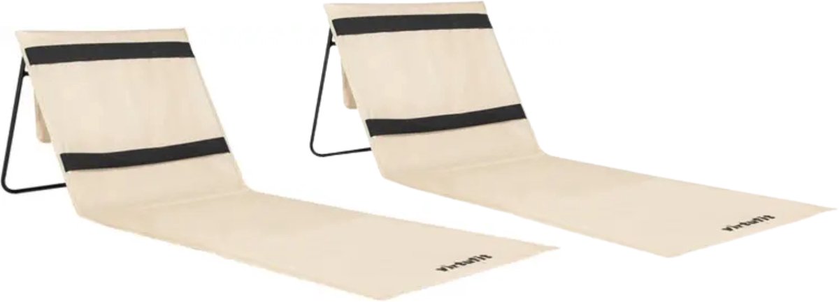 VirtuFit Strandmat met Rugleuning - Set van 2 - Beige - 166 cm - Verstelbare Rugleuning - Eenvoudig Opvouwbaar & Draagbaar