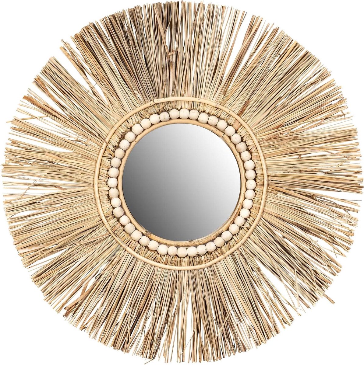 Wandspiegel Boho - Natuurlijk Zeegras - Woonkamer Decoratie - Uniek Handgemaakt - 55 cm Diameter - Natuurtinten