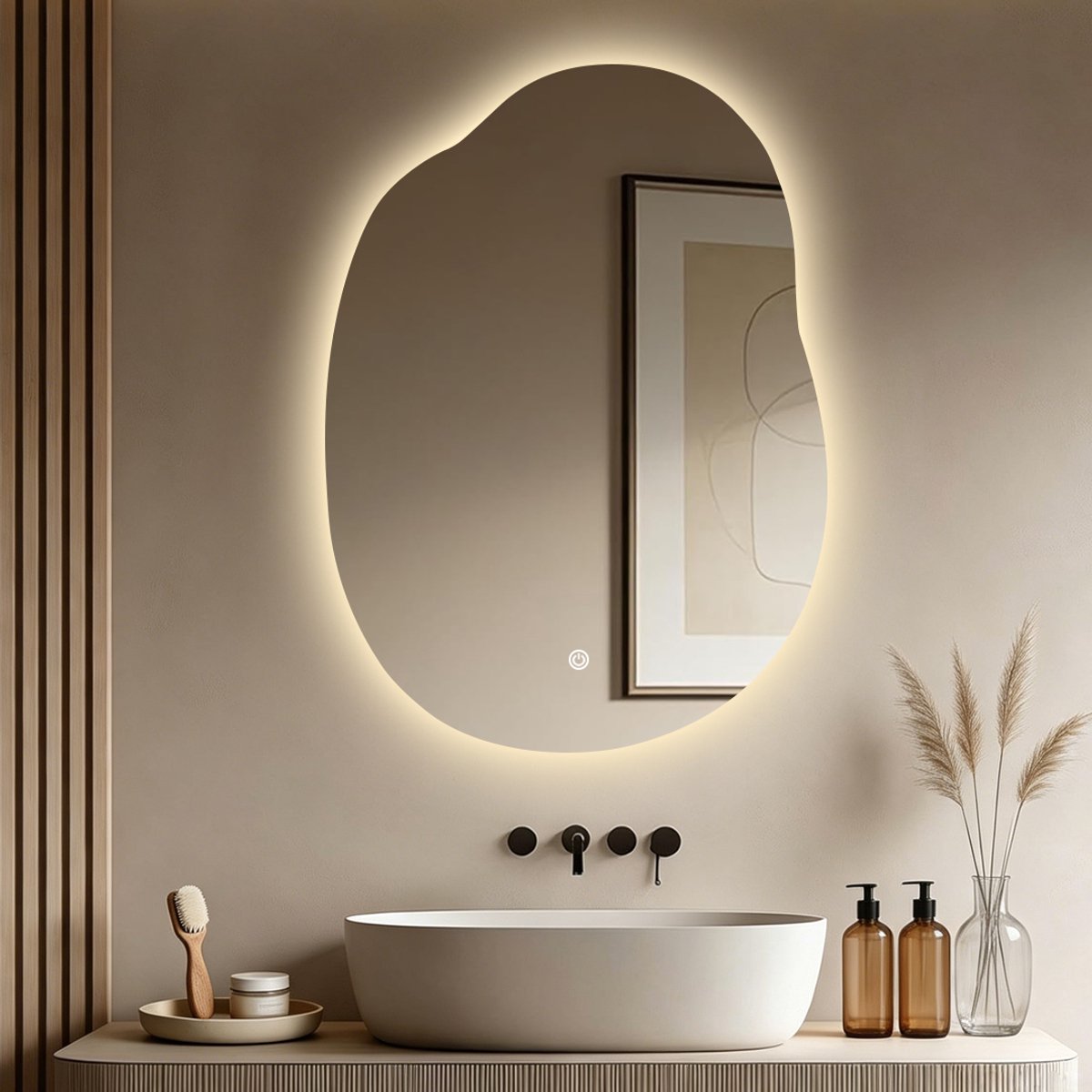 SensaHome Lucas Badkamerspiegel met LED Verlichting - Dimbaar - 2700K/4500K/6400K - Asymmetrisch - 60x80cm