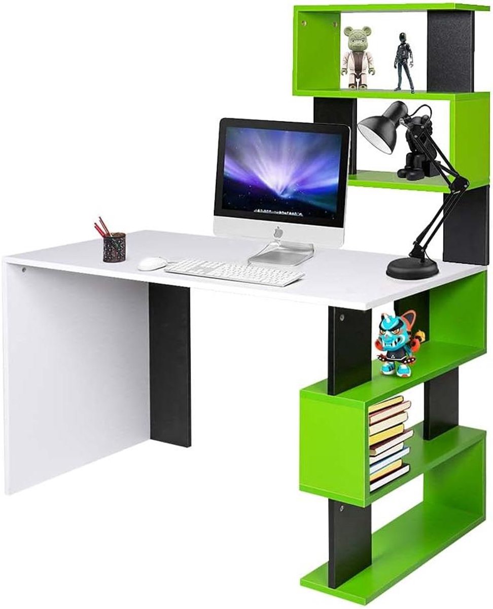 Bureau met Boekenkast - Werktafel - Thuiswerken Organiseren - Dubbele Boekenplank - 120x60 cm - Groen
