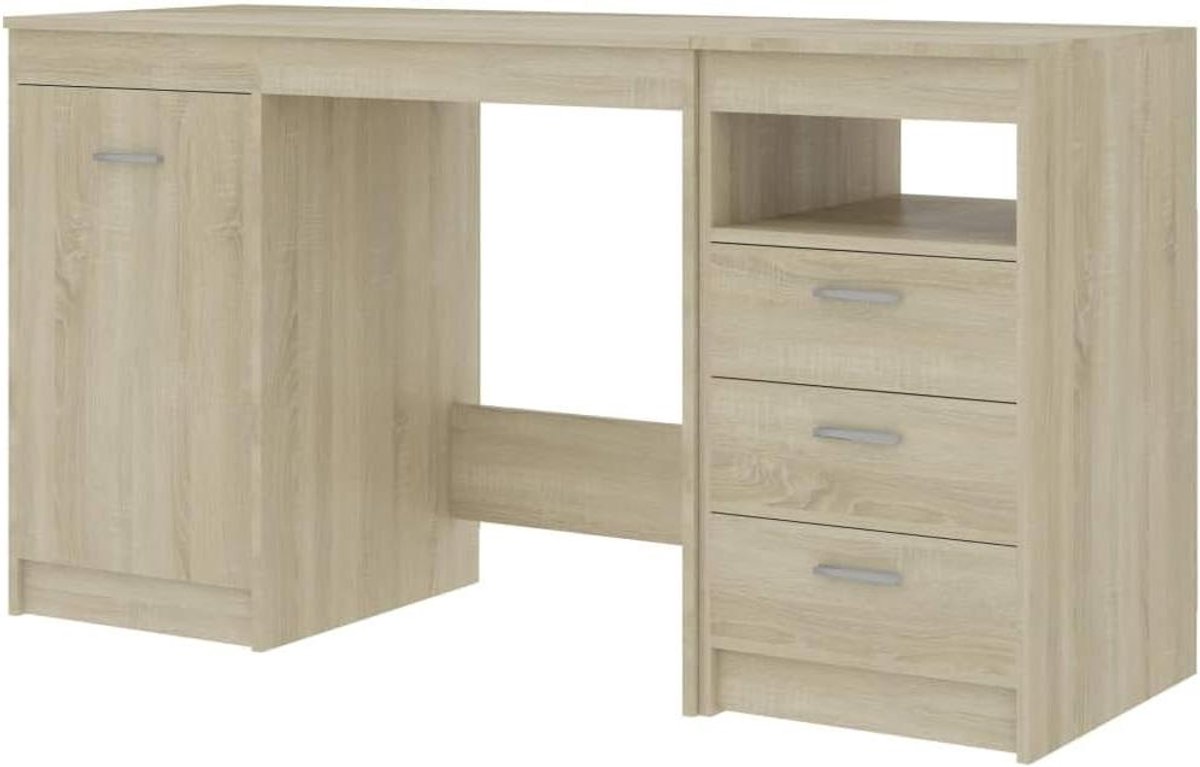 Bureau met Opbergruimte - Schrijftafel Werkplek - Thuiswerken Organiseren - Veelzijdige Opbergvakken - 140x50x76 cm - Sonoma Eiken