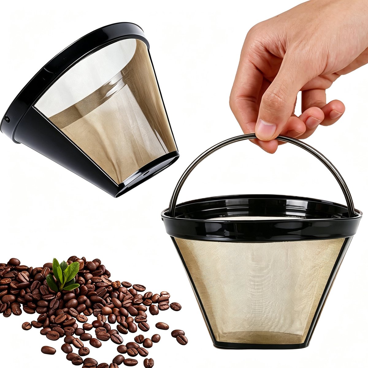 2 stuks herbruikbare koffiefilters maat 4 - fijn roestvrijstalen gaas permanent filtermandje voor 8-12 koppen - past op de meeste koffiemachines