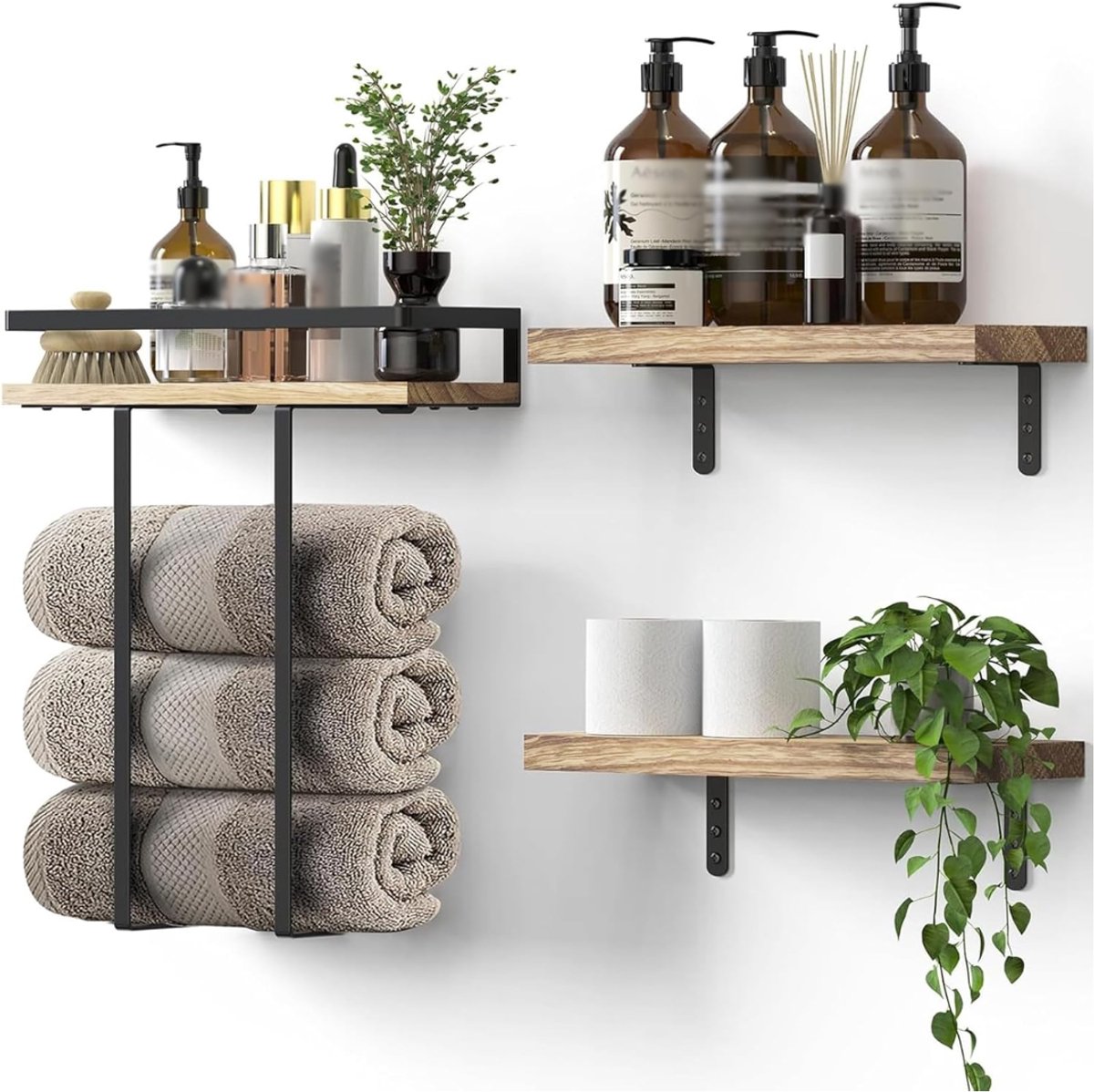 SNJY® Handdoekrek Badkamer - Handdoekhouder Hangend - Handdoekstang - 13,5L x 40B x 49H cm - Zwart