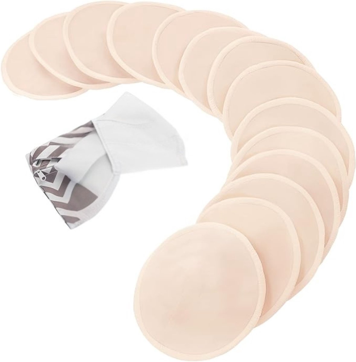 Verte Zoogcompressen - Biologische Bamboe Borstkompressen - 14 Wasbare Kompressen - Waszakje - Herbruikbare Borstkompressen voor Tijdens het Geven van Borstvoeding - Borstkompressen voor Zwangere Vrouwen - Bare Beige - L - 12 CM
