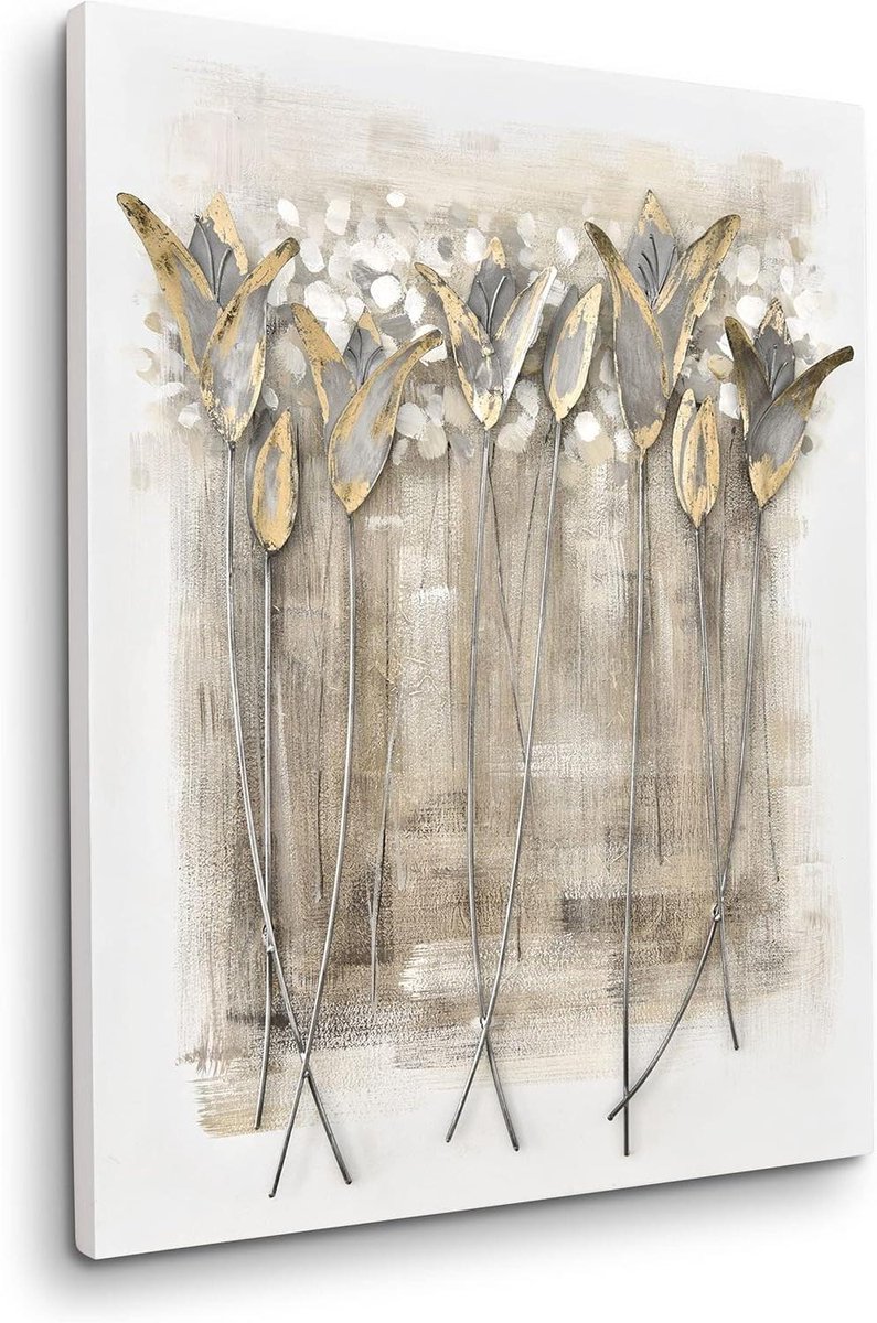 Metalen Wanddecoratie - Gouden Plant - Woonkamer Aankleden - 3D Handwerk - 60 x 80 cm - Goud