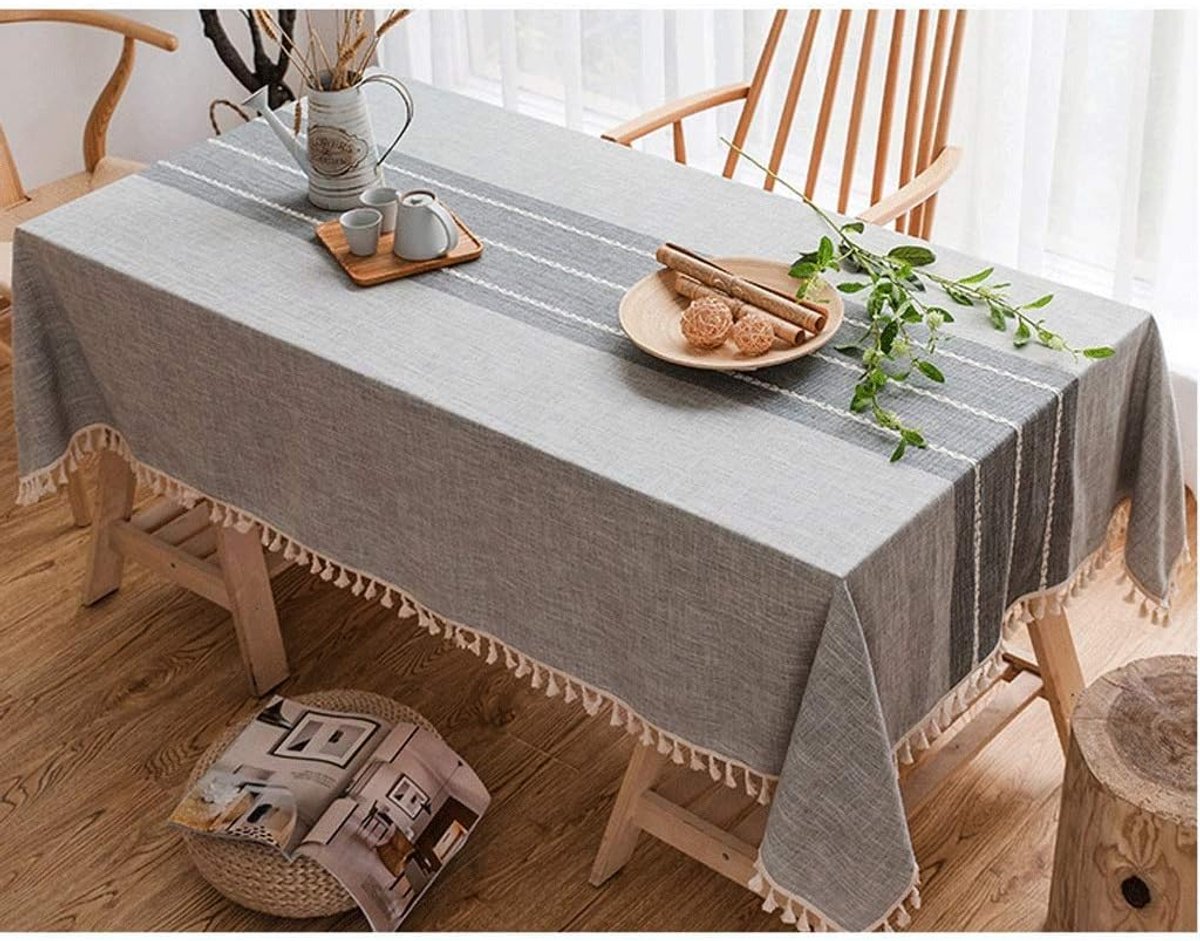 Tafelkleed - Koffietafel Doek - Bureau Beschermen - Met Franjes - 240x240cm - Natuurlijk
