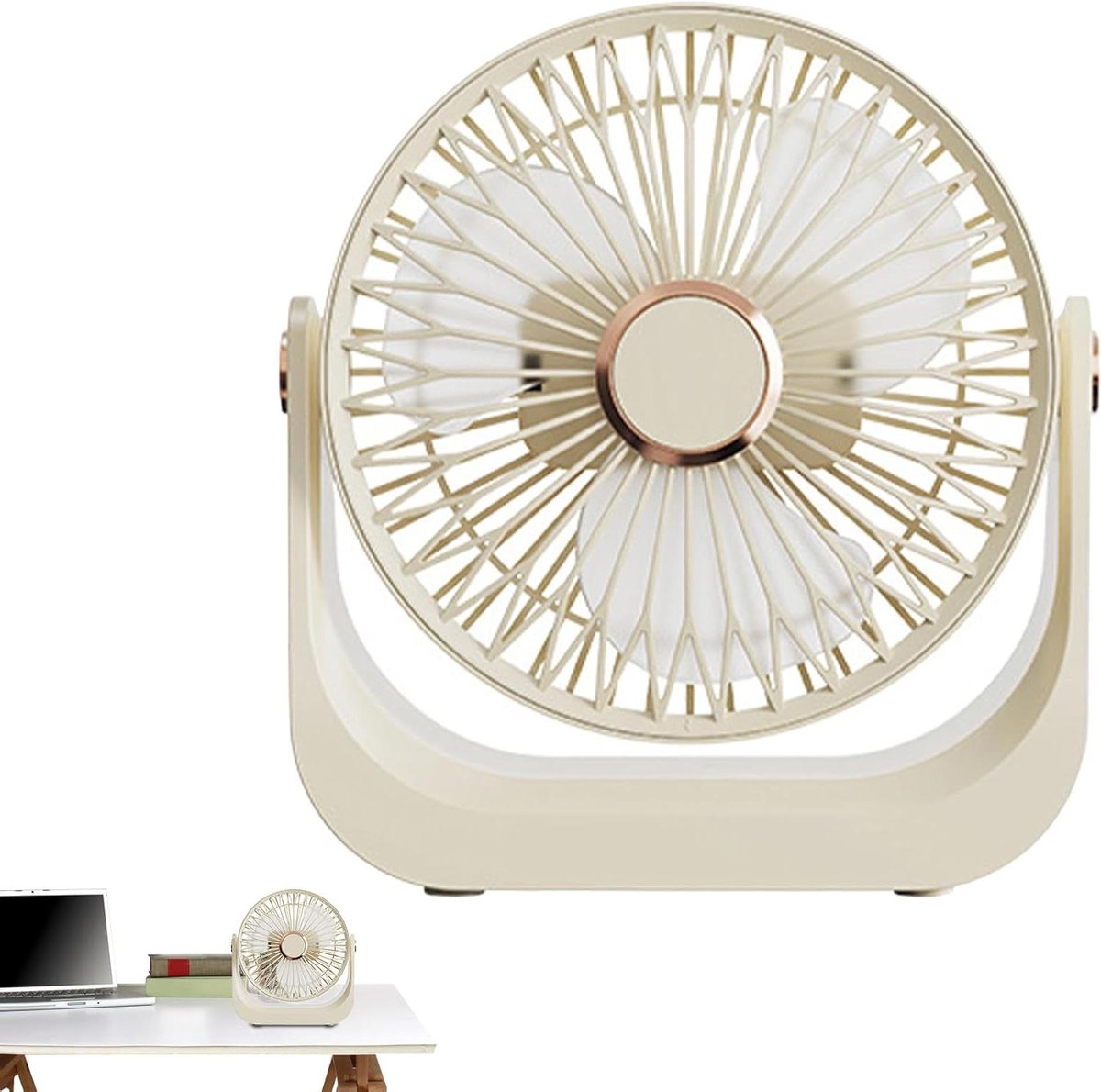 Tafelventilator - Stille ventilator - Slaapkamer verkoeling - 90 graden kantelbaar - 21 cm - Abrikoos