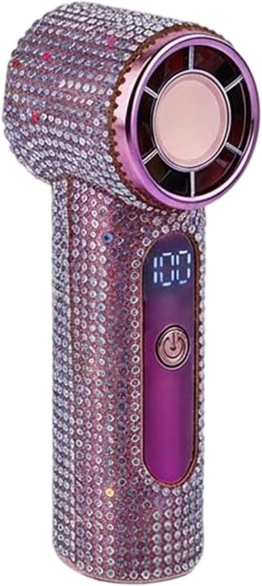Kleine ventilator - Mini fan - Persoonlijke koeling - Digitaal display - 12x5x12 cm - Roze