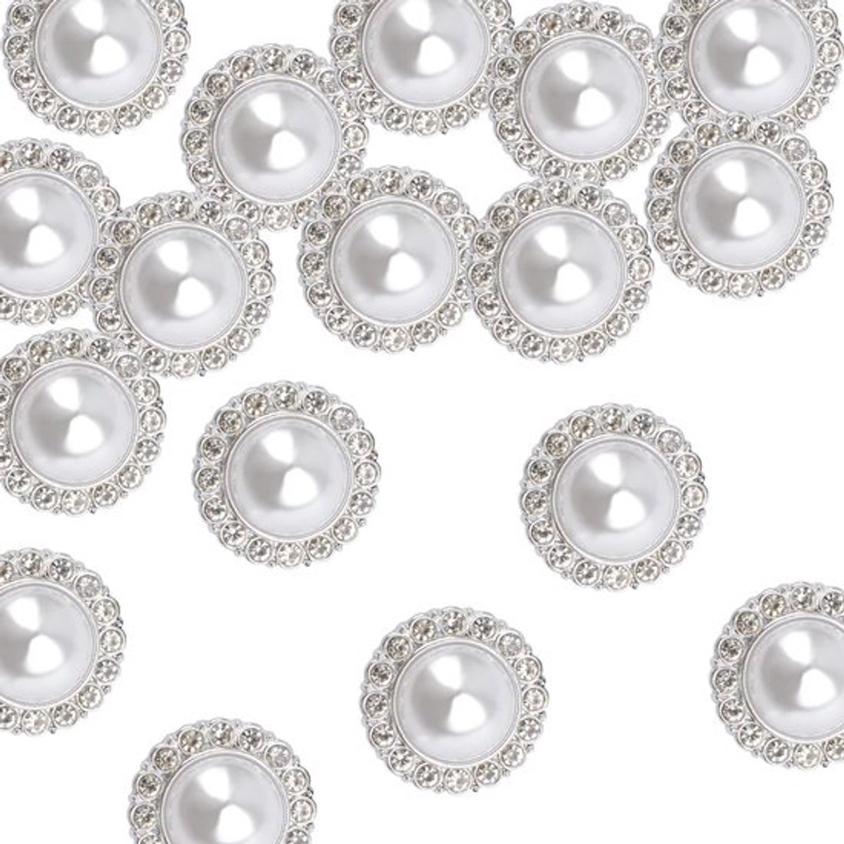 30 stuks Zilveren Retro Parelsluitingen - Kunstparel met Rhinestone Acryl, Vintage Ronde Kristallen, Naai Trims voor DIY Ambachten, 23mm