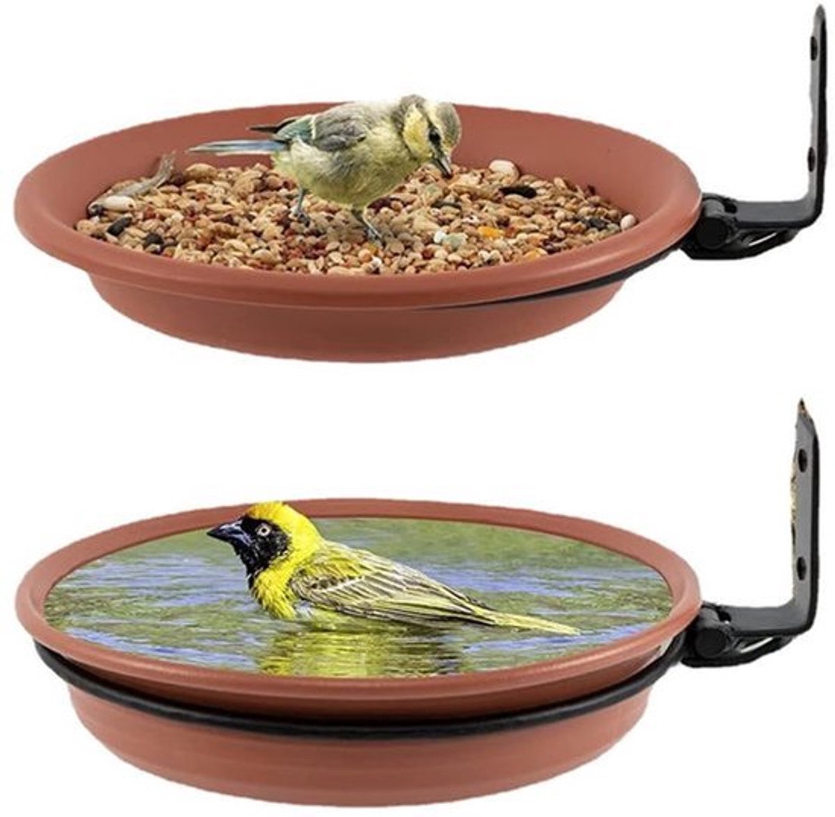 Ronde Vogelvoeder en Vogelbad voor Balkon - Met Wandmontage - Bruin - 21 cm-Dia