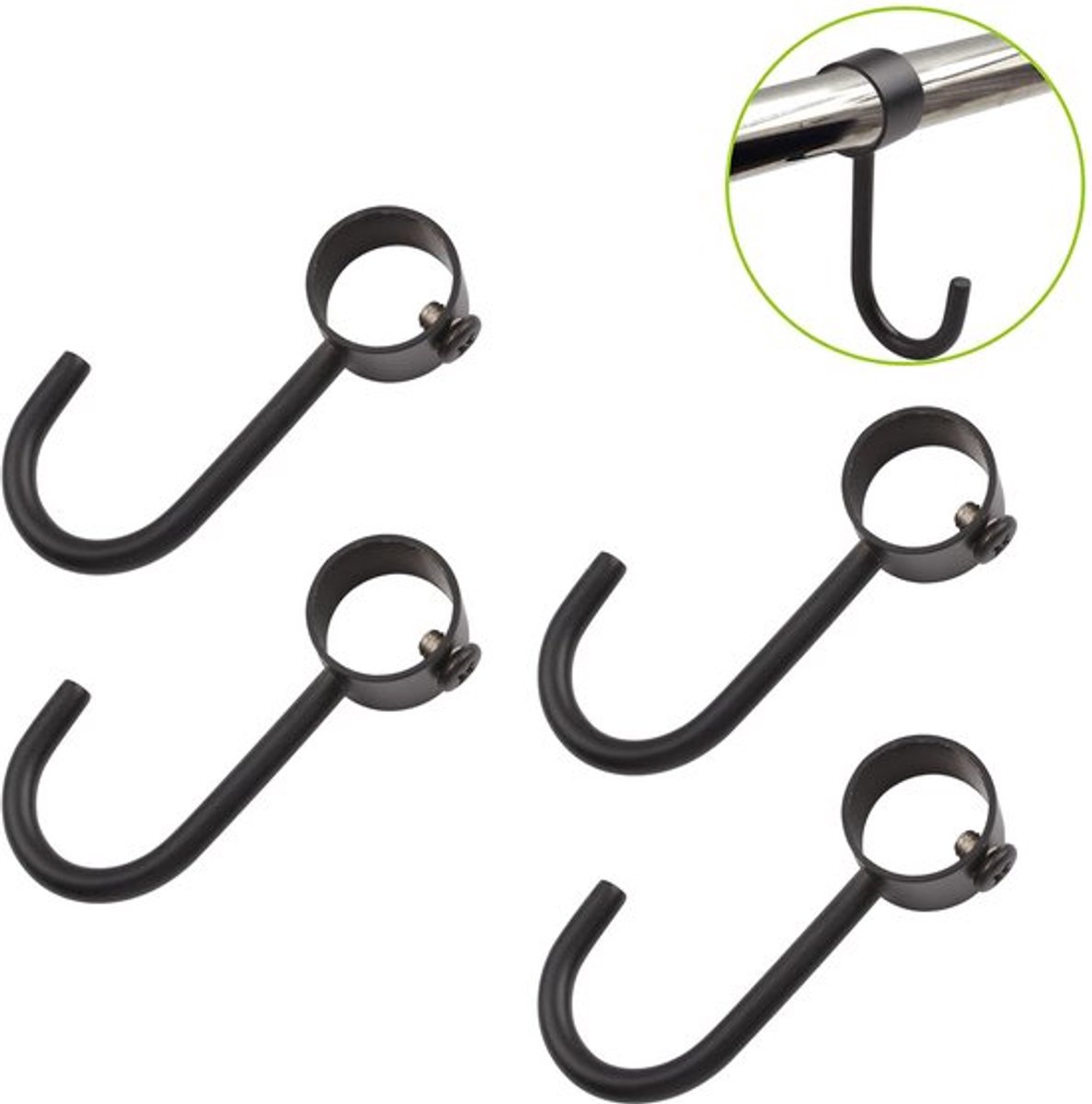 Pijp Haakjes, 4 stuks Zwart 201 RVS Hangende Stang Haakjes Glijdende Kast Pijp Hangers voor Hangende Stang in Keuken, Badkamer (Dia 19mm/0.74in)