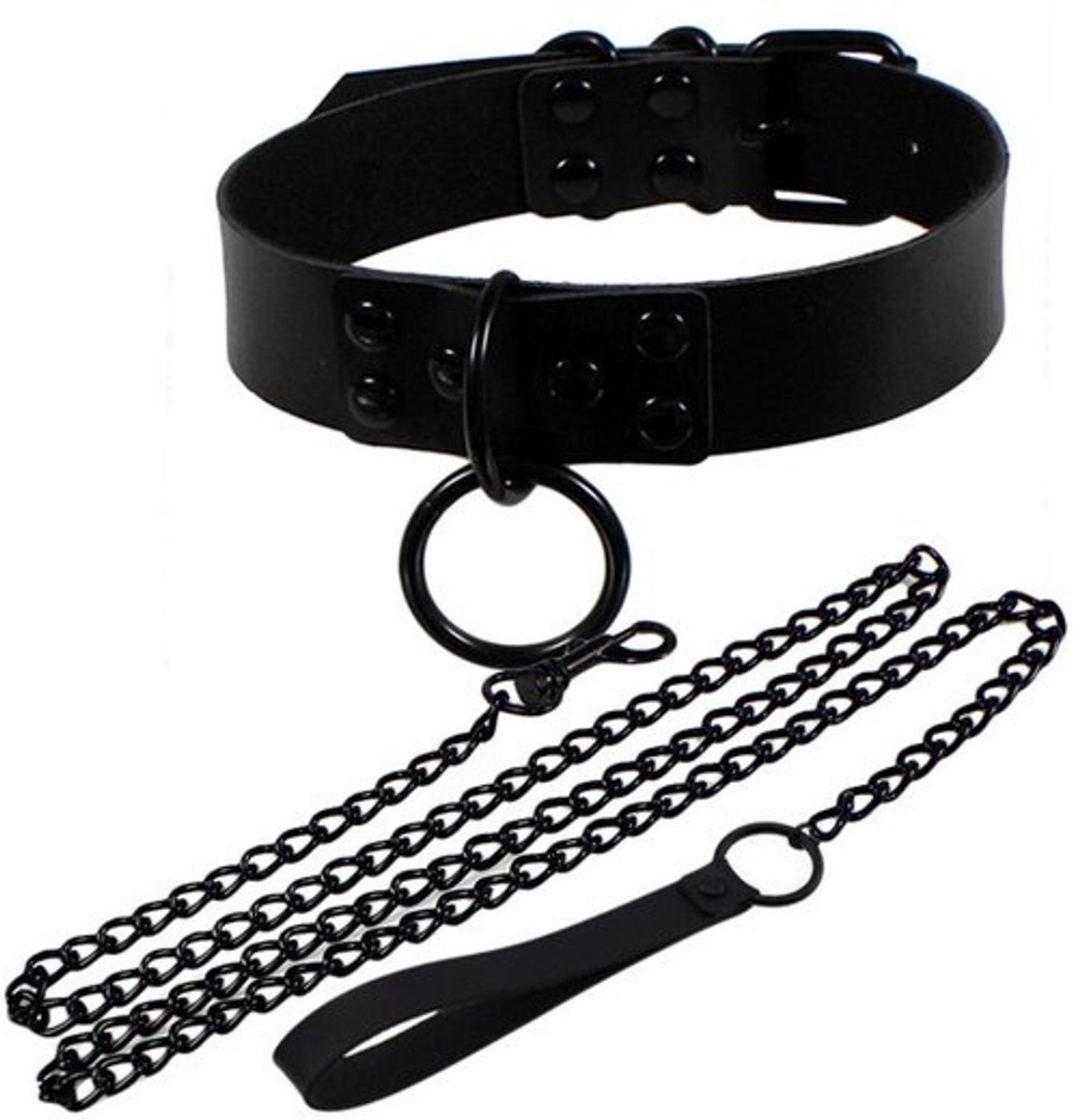 Choker met Riem - Gothic Sieraden - PU Leer - BDSM Halsband - Punk Sieraad - Zwart