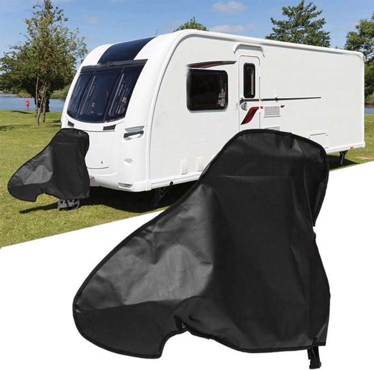 Disselhoes - Met Sluitkoord - Caravanhoes - 600D Oxford-stof - Beschermhoes universeel toepasbaar - 63 x 87 cm - Beschermhoes - Voor Camper en Caravan - waterdicht - universele caravan