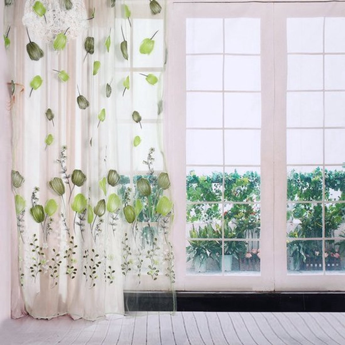 Gordijn 100 x 200 cm - Decoratieve Voile - Kleurvolle Tulp Print - Balkon Raamdecoratie