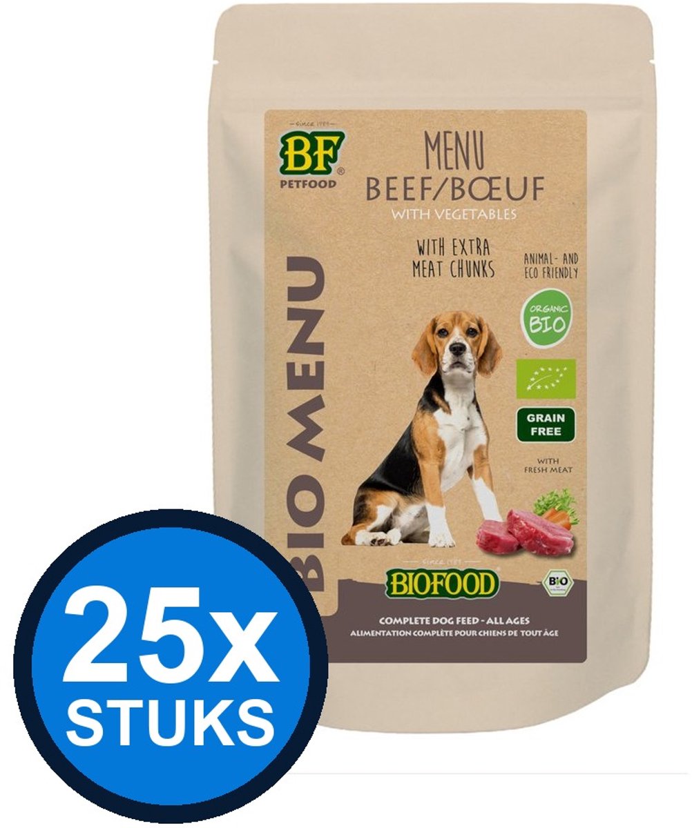 BF Petfood Biofood - Organic hond rund menu pouch 150gr - Hondenvoer Natvoer - 150 g
