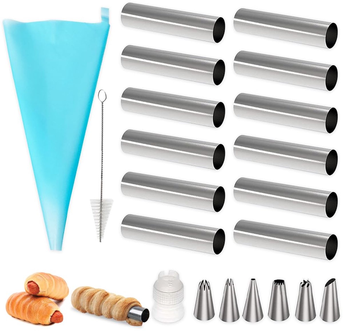 Dailygoods - 21 Delige Cannoli Mallen Set - Bakset met Non-Stick Molden en Spuitmondjes