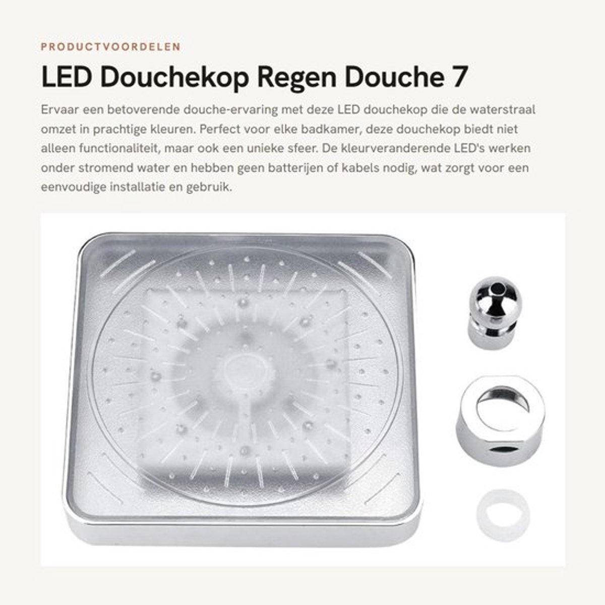 LED Douchekop - Regen Douche - 7 Kleuren LED Licht - Modern - Romantisch Waterbad - Geschikt voor Badkamer - Polished Silver