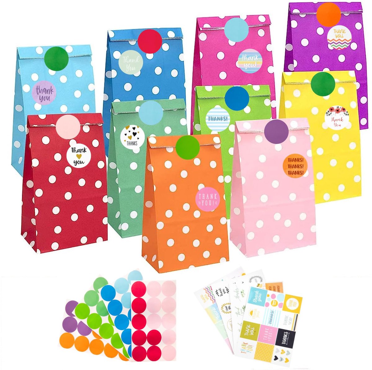 Dailygoods - 40 Stuks Kleurrijke Papieren Zakjes met 60 Stickers - Perfect voor Verpakkingen en Feesten