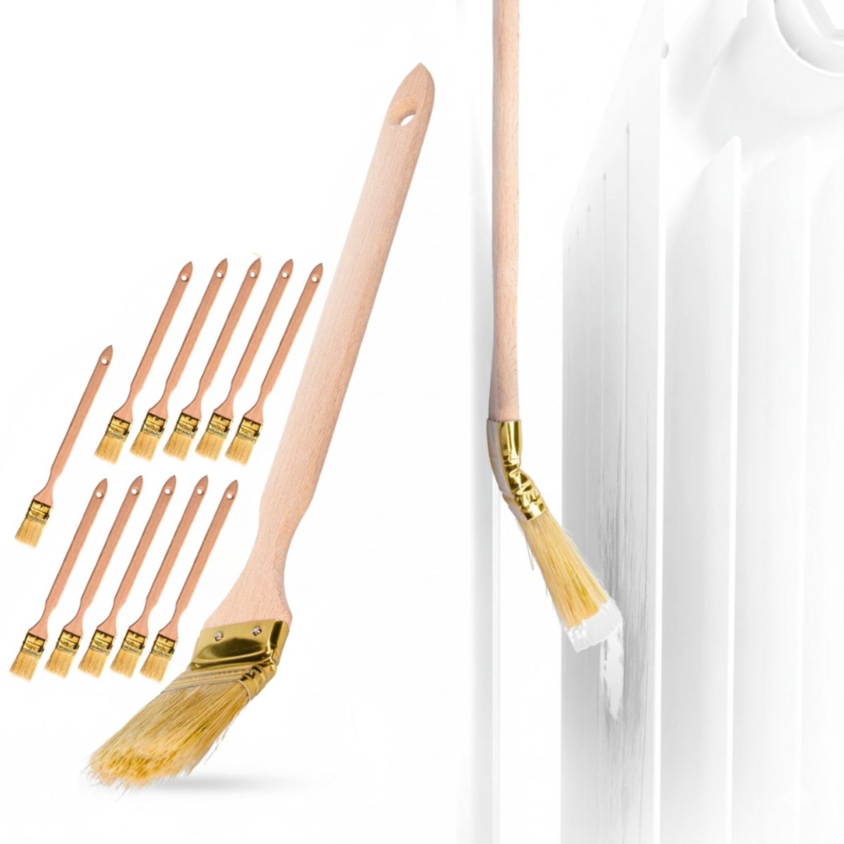 Dailygoods - Radiator Kwast Set - 12 Stuks, Professionele Bokkenpoot Borstels