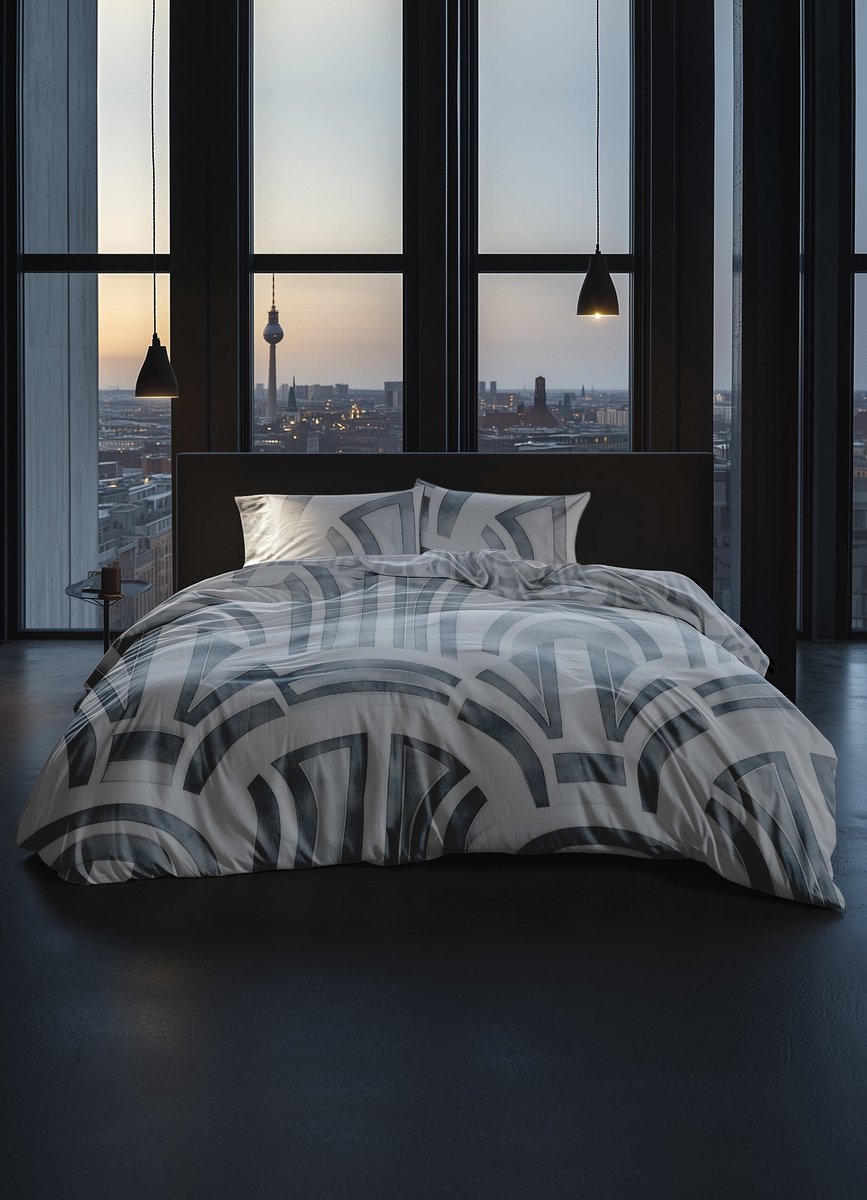 Heckettlane Dekbedovertrek Kaia - Ice Blue- Dekbedovertrek van 100% Katoen-Satijn - Dekbedovertrek 240x200-220 cm - Lits-Jumeaux - Berlijn