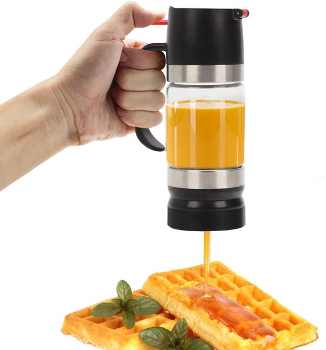Honingdispenser geen druppel - 315 ml honingpot - Hoog borosilicaatglas - Luchtdicht - Handvat - Eenvoudig met één hand te bedienen