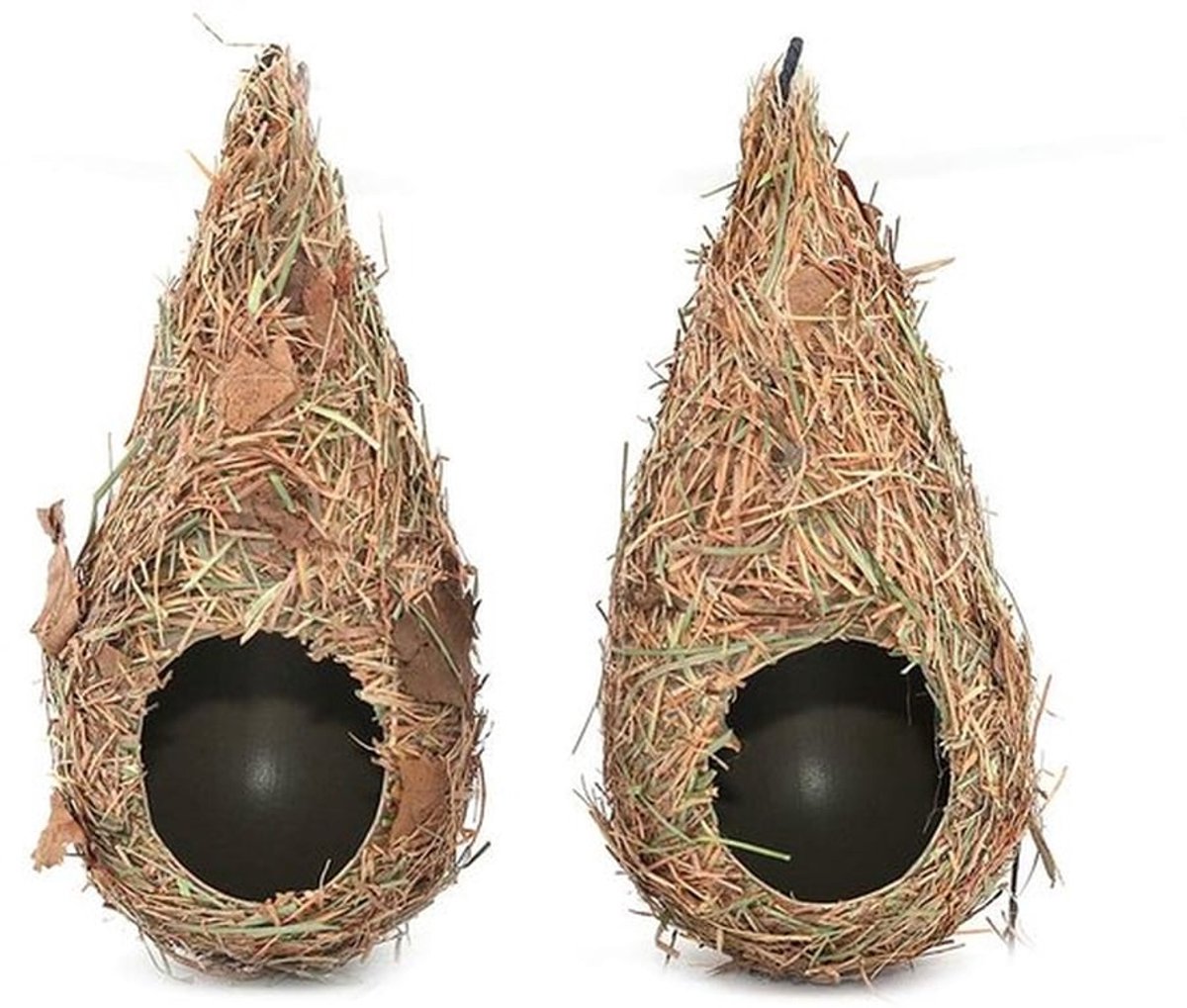 - Handgeweven Vogelnestkastjes - Set van 2 - Bescherming voor Vogels - Bruin - Comfortabele Nestplaats - Geschikt voor Papegaaien - Tuina